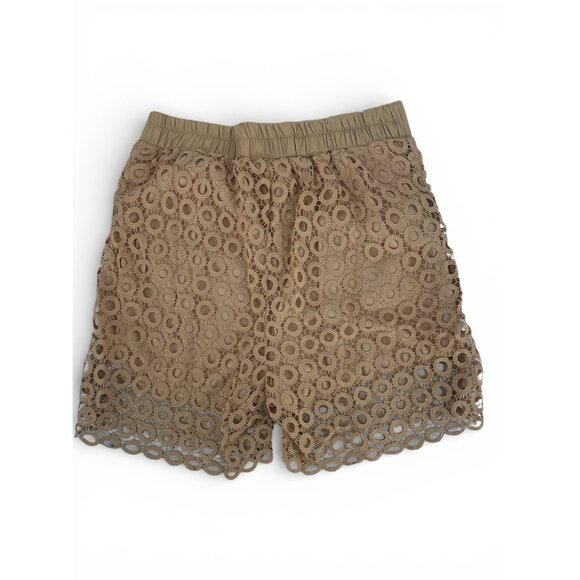 🥥 NWT Crochet Lace 2 Piece Set Collared Blouse & Shorts Khaki M 🥥 - Picture 7 of 10